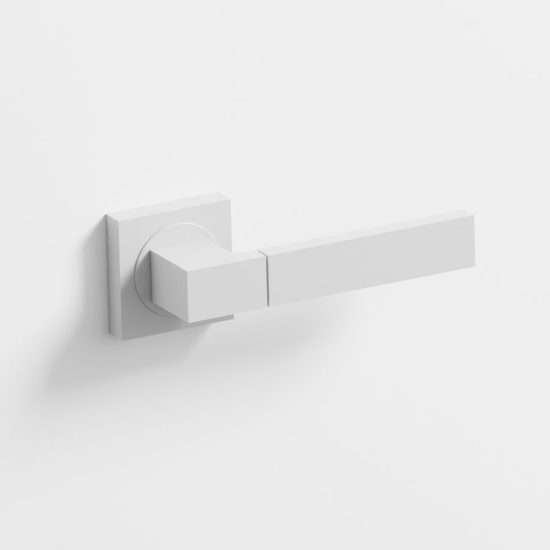 114 - Manillas para puerta con roseta cuadrada acabado blanco