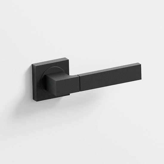 114 - Manillas para puerta con roseta cuadrada acabado negro