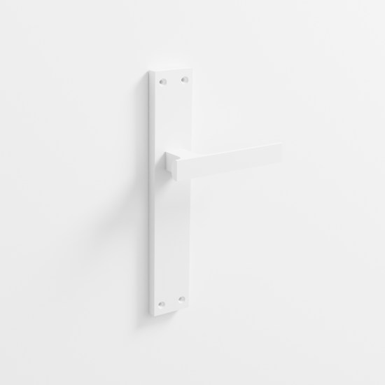 206 - Juego de manillas con placa para puerta en acabado blanco