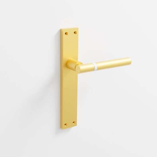 201 - Manillas para puerta con placa acabado dorado mate · blanco