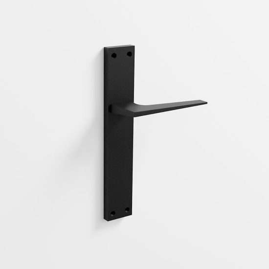 204 - Juego de manillas con placa para puerta en acabado negro