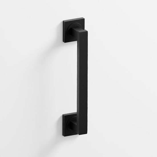 302 - Tirador puerta con roseta cuadrada en acabado negro