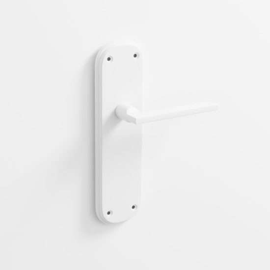 208 - Juego de manillas con placa para puerta en acabado blanco